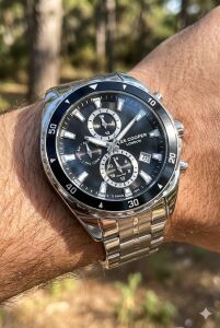 Lee Cooper 43mm Çelik Kasa, Siyah Spor Kadran, Gümüş Renk Çelik Kordon Erkek Kol Saati