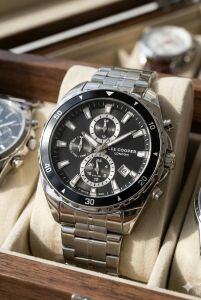 Lee Cooper 43mm Çelik Kasa, Siyah Spor Kadran, Gümüş Renk Çelik Kordon Erkek Kol Saati