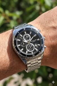 Lee Cooper 43mm Çelik Kasa, Siyah Spor Kadran, Gümüş Renk Çelik Kordon Erkek Kol Saati