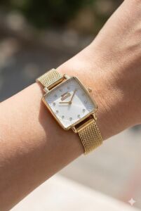 Slazenger Altın Renk Kadın Kol Saati | Altın Örgü Çelik Kordon, İnci Sedef Kadran, Zarif Tasarım