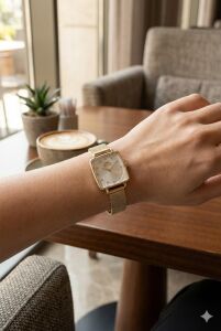 Slazenger Altın Renk Kadın Kol Saati | Altın Örgü Çelik Kordon, İnci Sedef Kadran, Zarif Tasarım