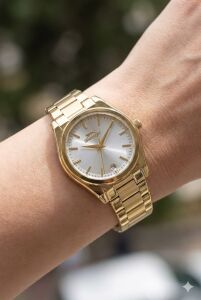 Slazenger 32mm Çelik Kasa, Altın Renk Kordon, Gümüş Kadran Kadın Kol Saati