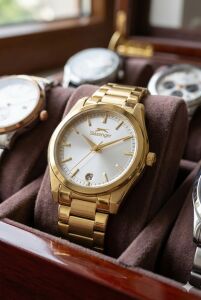 Slazenger 32mm Çelik Kasa, Altın Renk Kordon, Gümüş Kadran Kadın Kol Saati