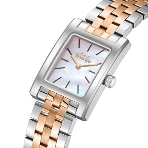 Slazenger 23mm Dikdörtgen Kasa Kadın Kol Saati | Silver & Rose Gold Renk Çelik Kordon, Sedef Kadran
