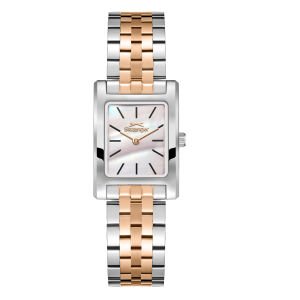 Slazenger 23mm Dikdörtgen Kasa Kadın Kol Saati | Silver & Rose Gold Renk Çelik Kordon, Sedef Kadran