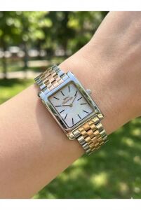 Slazenger 23mm Dikdörtgen Kasa Kadın Kol Saati | Silver & Rose Gold Renk Çelik Kordon, Sedef Kadran