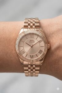 Slazenger Rose Gold Kadın Kol Saati | 36mm Rose Gold Çelik Kasa ve Çelik Kordon, 5 ATM
