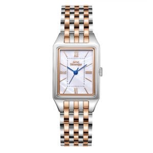 Slazenger 22mm Dikdörtgen Kasa Kadın Kol Saati |  Gümüş & Rose Gold Renk Çelik Kordon, 5ATM