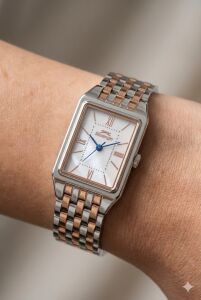 Slazenger 22mm Dikdörtgen Kasa Kadın Kol Saati |  Gümüş & Rose Gold Renk Çelik Kordon, 5ATM