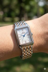 Slazenger 22mm Dikdörtgen Kasa Kadın Kol Saati |  Gümüş & Rose Gold Renk Çelik Kordon, 5ATM