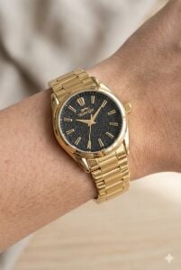 Slazenger Siyah Kadran Kadın Kol Saati | 30mm, Gold Çelik Kasan ve Kordon, 5 ATM