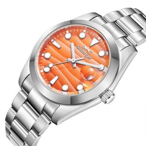 Slazenger 41mm, Rolex Tasarım Erkek Kol Saati | Turuncu Kadran, Gümüş Renk Çelik Kordon, Takvimli Mekanizma,