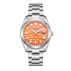 Slazenger 41mm, Rolex Tasarım Erkek Kol Saati | Turuncu Kadran, Gümüş Renk Çelik Kordon, Takvimli Mekanizma,