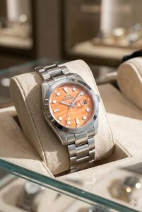 Slazenger 41mm, Rolex Tasarım Erkek Kol Saati | Turuncu Kadran, Gümüş Renk Çelik Kordon, Takvimli Mekanizma,