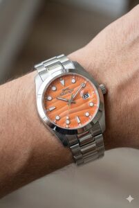 Slazenger 41mm, Rolex Tasarım Erkek Kol Saati | Turuncu Kadran, Gümüş Renk Çelik Kordon, Takvimli Mekanizma,
