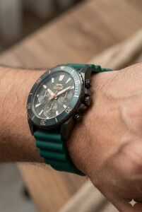 Slazenger 44mm Kurşun Renk Kasa, Yeşil Silikon Kordon, Multifonksiyon Erkek Kol Saati