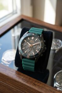 Slazenger 44mm Kurşun Renk Kasa, Yeşil Silikon Kordon, Multifonksiyon Erkek Kol Saati