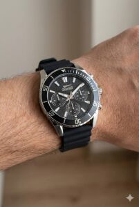 Slazenger 44mm Gümüş Kasa, Siyah Silikon Kordon, Multifonksiyon, Spor Erkek Kol Saati