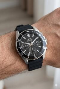 Slazenger 44mm Gümüş Kasa, Siyah Silikon Kordon, Multifonksiyon, Spor Erkek Kol Saati