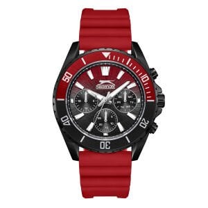 Slazenger Kırmız Renk Spor Erkek Kol Saati | 44mm Siyah Kasa, Kırmızı Silikon Kordon, Multifonksiyon