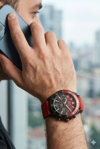 Slazenger Kırmız Renk Spor Erkek Kol Saati | 44mm Siyah Kasa, Kırmızı Silikon Kordon, Multifonksiyon