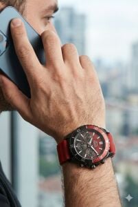 Slazenger Kırmız Renk Spor Erkek Kol Saati | 44mm Siyah Kasa, Kırmızı Silikon Kordon, Multifonksiyon