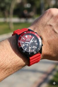 Slazenger Kırmız Renk Spor Erkek Kol Saati | 44mm Siyah Kasa, Kırmızı Silikon Kordon, Multifonksiyon