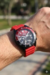 Slazenger Kırmız Renk Spor Erkek Kol Saati | 44mm Siyah Kasa, Kırmızı Silikon Kordon, Multifonksiyon
