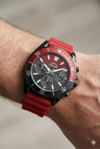 Slazenger Kırmız Renk Spor Erkek Kol Saati | 44mm Siyah Kasa, Kırmızı Silikon Kordon, Multifonksiyon