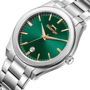 Slazenger 42mm Çelik Kasa Erkek Kol Saati | Gümüş Çelik Kordon, Yeşil Kadran, Takvimli