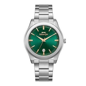 Slazenger 42mm Çelik Kasa Erkek Kol Saati | Gümüş Çelik Kordon, Yeşil Kadran, Takvimli