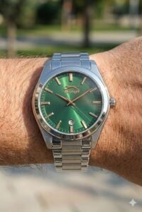 Slazenger 42mm Çelik Kasa Erkek Kol Saati | Gümüş Çelik Kordon, Yeşil Kadran, Takvimli