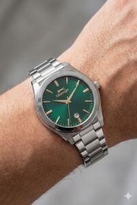 Slazenger 42mm Çelik Kasa Erkek Kol Saati | Gümüş Çelik Kordon, Yeşil Kadran, Takvimli