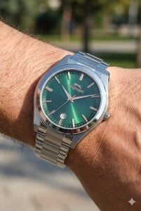 Slazenger 42mm Çelik Kasa Erkek Kol Saati | Gümüş Çelik Kordon, Yeşil Kadran, Takvimli