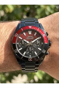 Slazenger 44mm Siyah Erkek Kol Saati | Siyah Çelik Kordon, Multifonksiyon, Mineral Cam, 5 ATM