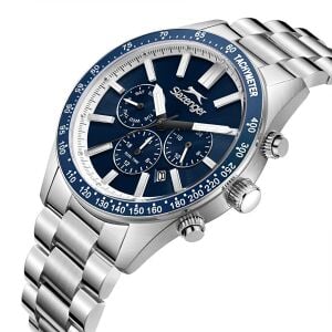 Slazenger Dual Time, Mavi Kadran Erkek Kol Saati | 42mm, Çelik Kordon, Mineral Cam, 10ATM