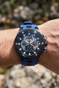 Quantum Kronograf Mavi Erkek Kol Saati | Paslanmaz Çelik Kasa, Mavi Silikon Kordon,  Safir Cam, 10 ATM