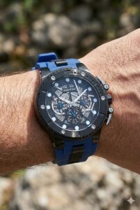 Quantum Kronograf Mavi Erkek Kol Saati | Paslanmaz Çelik Kasa, Mavi Silikon Kordon,  Safir Cam, 10 ATM