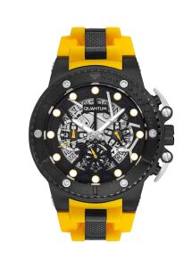 Quantum 50mm, Kronograf Erkek Kol Saati | Paslanmaz Çelik Kasa, Sarı Silikon Kordon, Safir Cam, 10 ATM