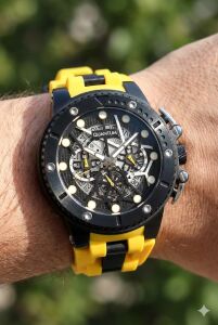 Quantum 50mm, Kronograf Erkek Kol Saati | Paslanmaz Çelik Kasa, Sarı Silikon Kordon, Safir Cam, 10 ATM