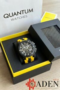 Quantum 50mm, Kronograf Erkek Kol Saati | Paslanmaz Çelik Kasa, Sarı Silikon Kordon, Safir Cam, 10 ATM