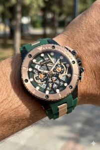 Quantum 50mm, Yeşil Erkek Kol Saati | Paslanmaz Çelik Kasa, Safir Cam, Kronograf, 10ATM