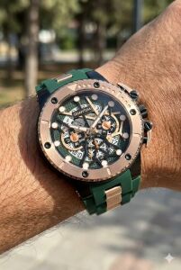 Quantum 50mm, Yeşil Erkek Kol Saati | Paslanmaz Çelik Kasa, Safir Cam, Kronograf, 10ATM