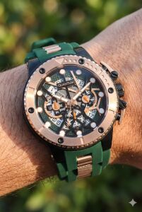 Quantum 50mm, Yeşil Erkek Kol Saati | Paslanmaz Çelik Kasa, Safir Cam, Kronograf, 10ATM