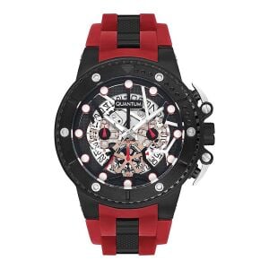 Quantum 50mm, Kronograf Erkek Kol Saati | Safir Cam, Kırmızı Silikon Kordon, 10ATM