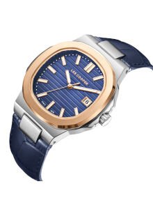Lee Cooper Patek Tasarım Erkek Kol Saati | 42mm,  Deri Kordon, Lacivert Kadran, Çelik Kasa