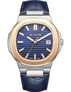 Lee Cooper Patek Tasarım Erkek Kol Saati | 42mm,  Deri Kordon, Lacivert Kadran, Çelik Kasa