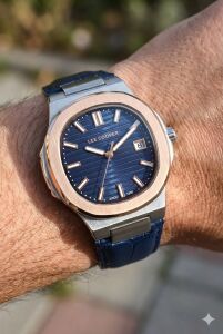 Lee Cooper Patek Tasarım Erkek Kol Saati | 42mm,  Deri Kordon, Lacivert Kadran, Çelik Kasa