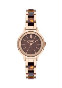 Lee Cooper Kadın Kol Saati | 32mm, Kahverengi Kadran, Pembe Altın Renk Kasa ve Kordon