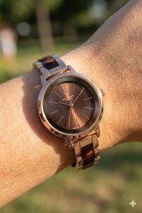 Lee Cooper Kadın Kol Saati | 32mm, Kahverengi Kadran, Pembe Altın Renk Kasa ve Kordon